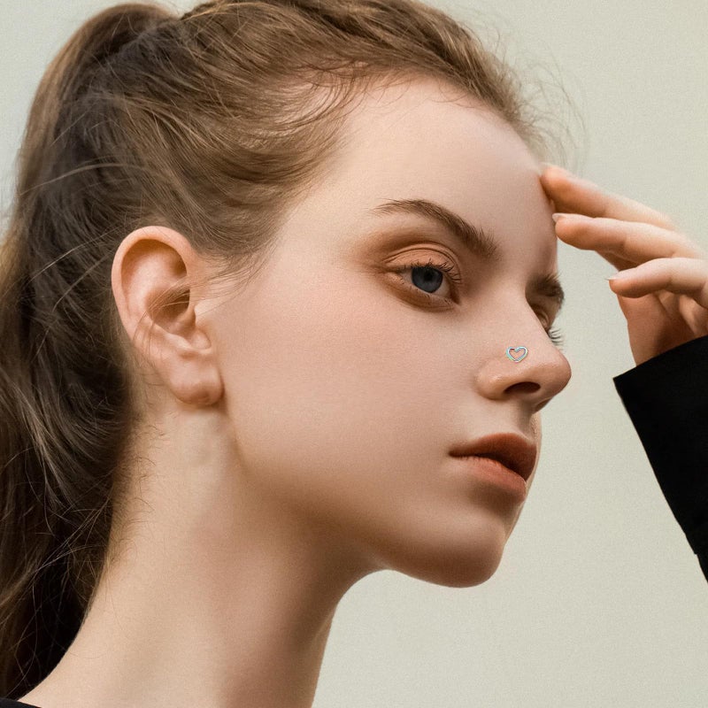 ONESING 44 Pcs 20G Nose Rings Studs Nose Piercings for Women and Men Surgical Steel Moon Star Heart L Shapes Nose Rings Hypoallergenic Nose Studs Body Piercings - Image 5