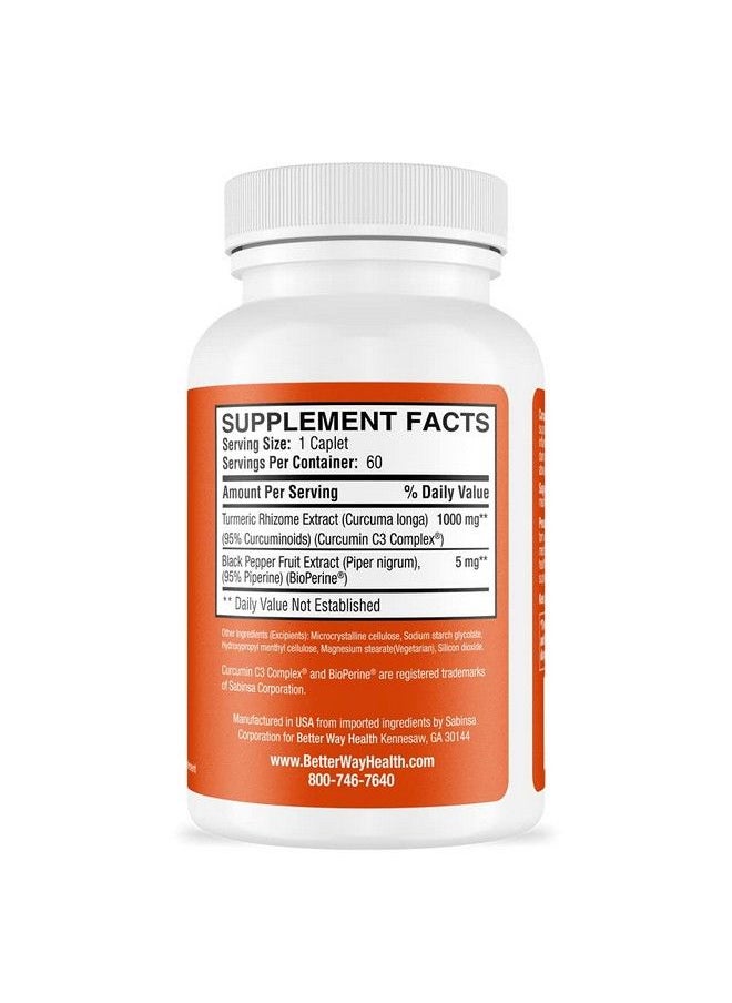 Better Way Health - Curcumin Extra Strength Turmeric Curcumin C3 Complex + Bioperine 1000Mg 60 Caplets - Image 1
