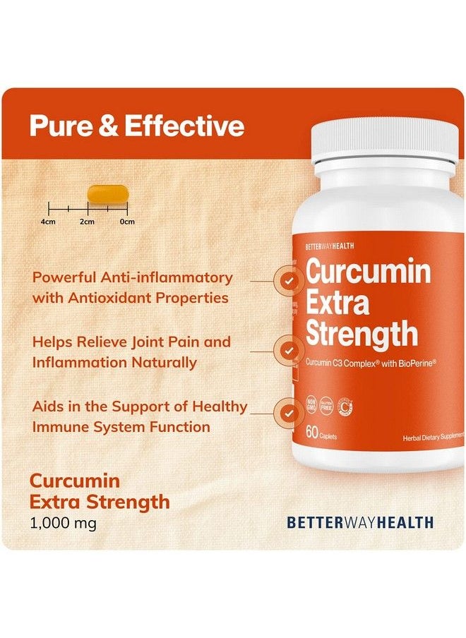 Better Way Health - Curcumin Extra Strength Turmeric Curcumin C3 Complex + Bioperine 1000Mg 60 Caplets - Image 1