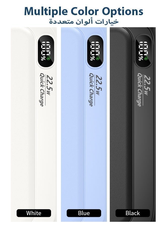 وابيك باور بانك ماركة كورية M1، شحن سريع 22.5 واط، كابلات مدمجة Lightning وType-C وMicro USB، شاشة رقمية، منافذ USB-A وType-C، متوافق مع iPhone وSamsung وHuawei، سعة 10000mAh – أبيض - Image 5