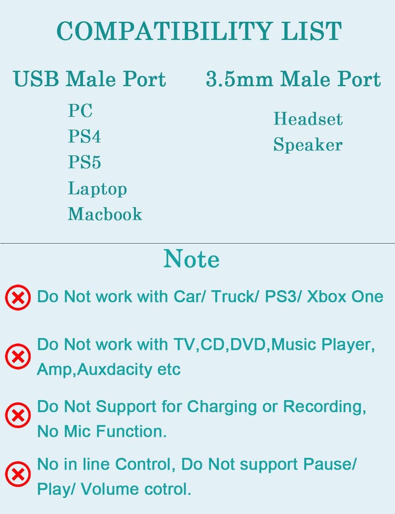 DUKABEL كابل DUKABEL USB إلى 3.5 مم Aux، كابل USB إلى جاك 3.5 مم لجهاز الكمبيوتر PS4 PS5 كابل صوت مساعد ذكر USB2.0 إلى 1/8 بوصة لسماعة الرأس مكبر الصوت (8 قدم / 2.4 متر) لا يعمل مع التلفاز السيارة PS3 الشاحنة مكبر الصوت - Image 5