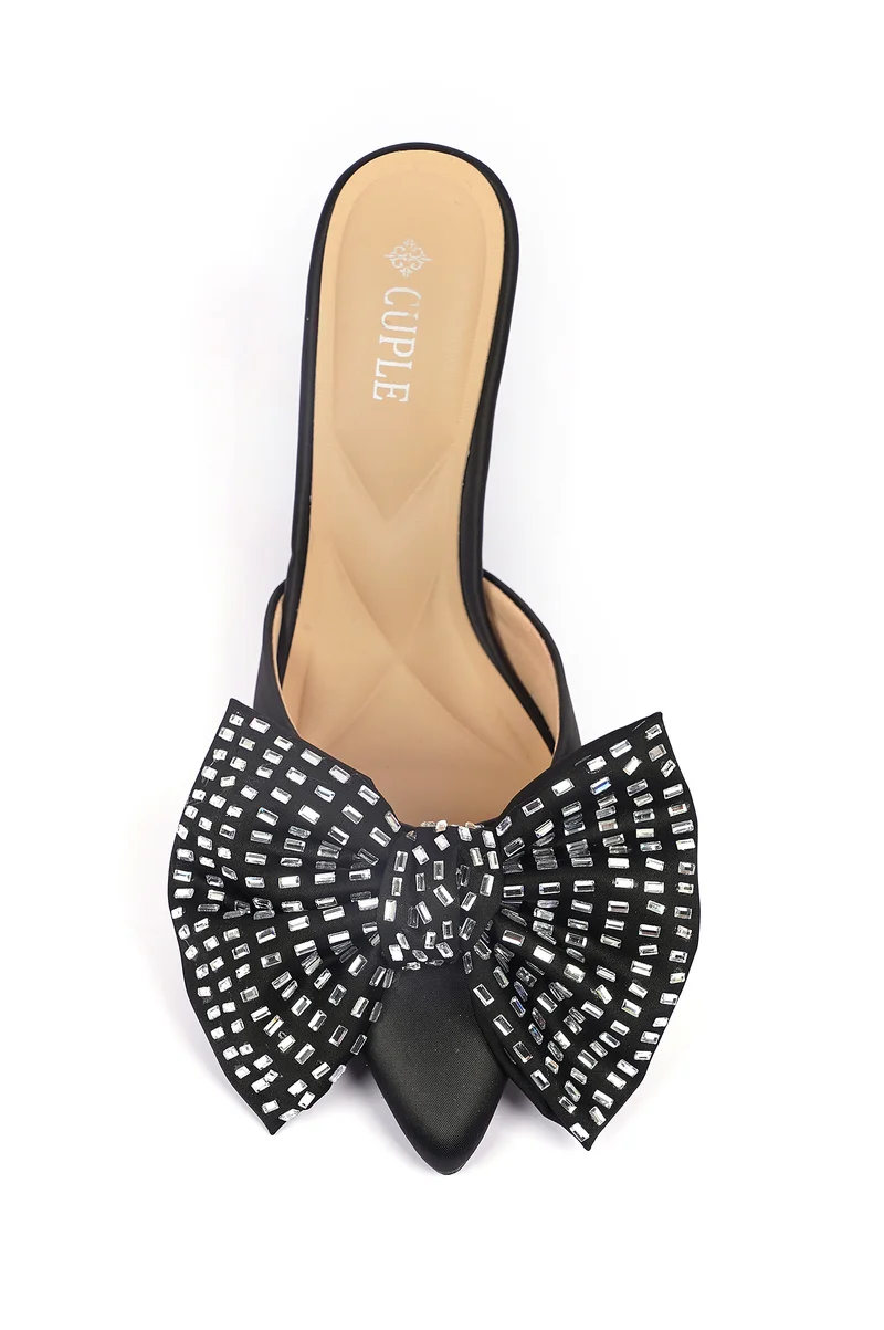 Cuple Womens satin heeled mules