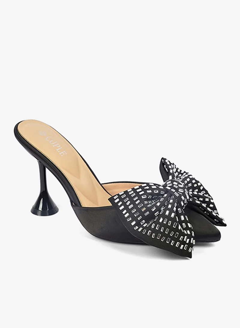 Cuple Womens satin heeled mules