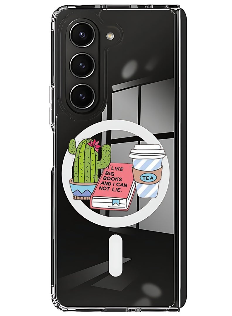 Theodor Magnetic Case for Samsung Galaxy Z Fold 5 Compatible with MagSafe Wireless Charging, Shockproof Phone Bumper Cover cactus coffee books - Image 1