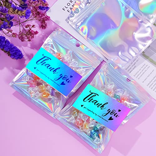 Poualss 630 Pieces Thank You Cards and Stickers Set with 30pcs Resealable Packaging Bag 500pcs Small Business Roll Stickers 100pcs Thank You Business Card for Business (Holographic) - Image 4