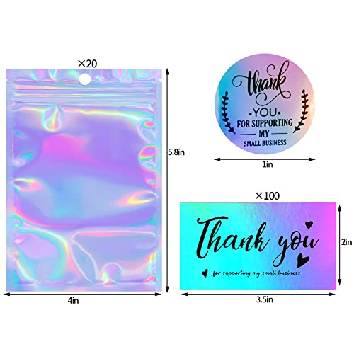 Poualss 630 Pieces Thank You Cards and Stickers Set with 30pcs Resealable Packaging Bag 500pcs Small Business Roll Stickers 100pcs Thank You Business Card for Business (Holographic) - Image 2