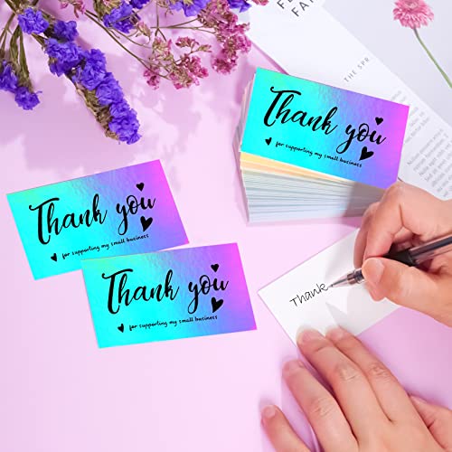 Poualss 630 Pieces Thank You Cards and Stickers Set with 30pcs Resealable Packaging Bag 500pcs Small Business Roll Stickers 100pcs Thank You Business Card for Business (Holographic) - Image 5