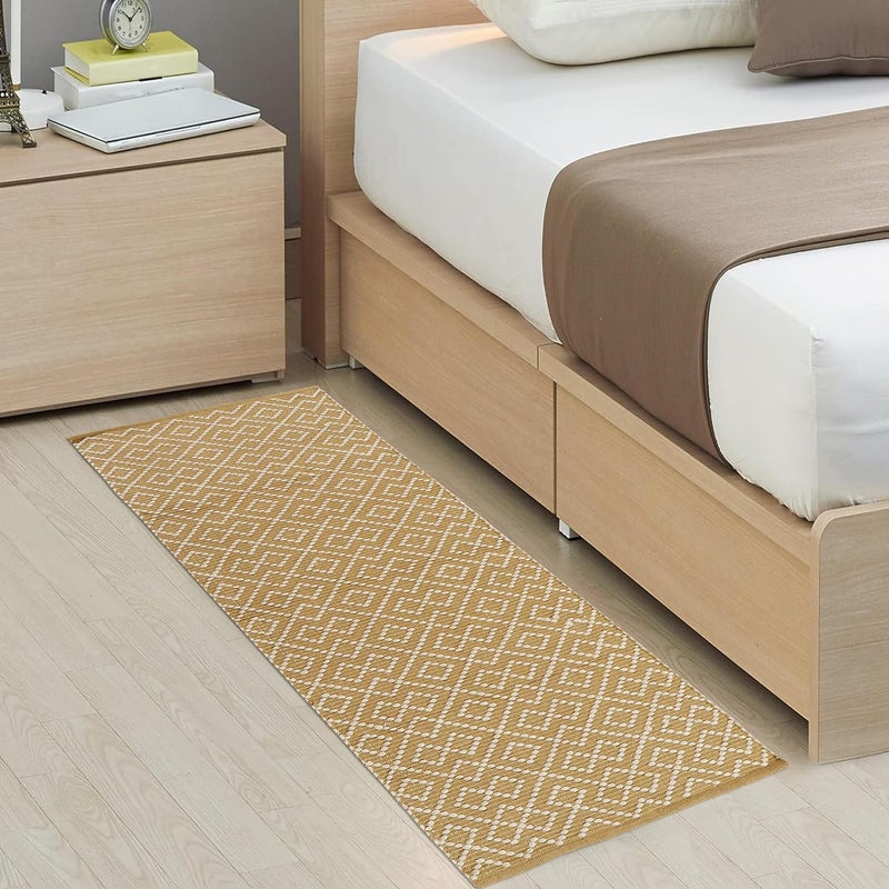 TEXTILE STUDIO Handmade Pure Cotton Bed Runner Rug (22x55 Inches) - Flat Woven, High Pile, Lightweight Laher Design, Durable, Soft, Eco-Friendly, for Bedroom, Entryway, Living Room Décor-Design-03 - Image 1