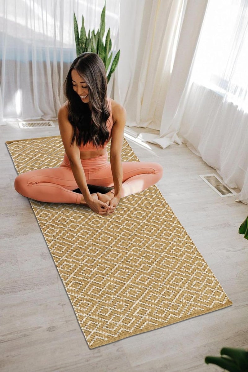 TEXTILE STUDIO Handmade Pure Cotton Bed Runner Rug (22x55 Inches) - Flat Woven, High Pile, Lightweight Laher Design, Durable, Soft, Eco-Friendly, for Bedroom, Entryway, Living Room Décor-Design-03 - Image 3