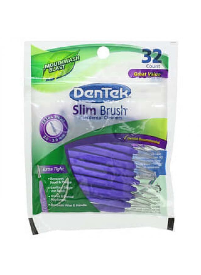 Dentek DenTek, Slim Brush Interdental Cleaners, Extra Tight, Mouthwash Blast, 32 Count