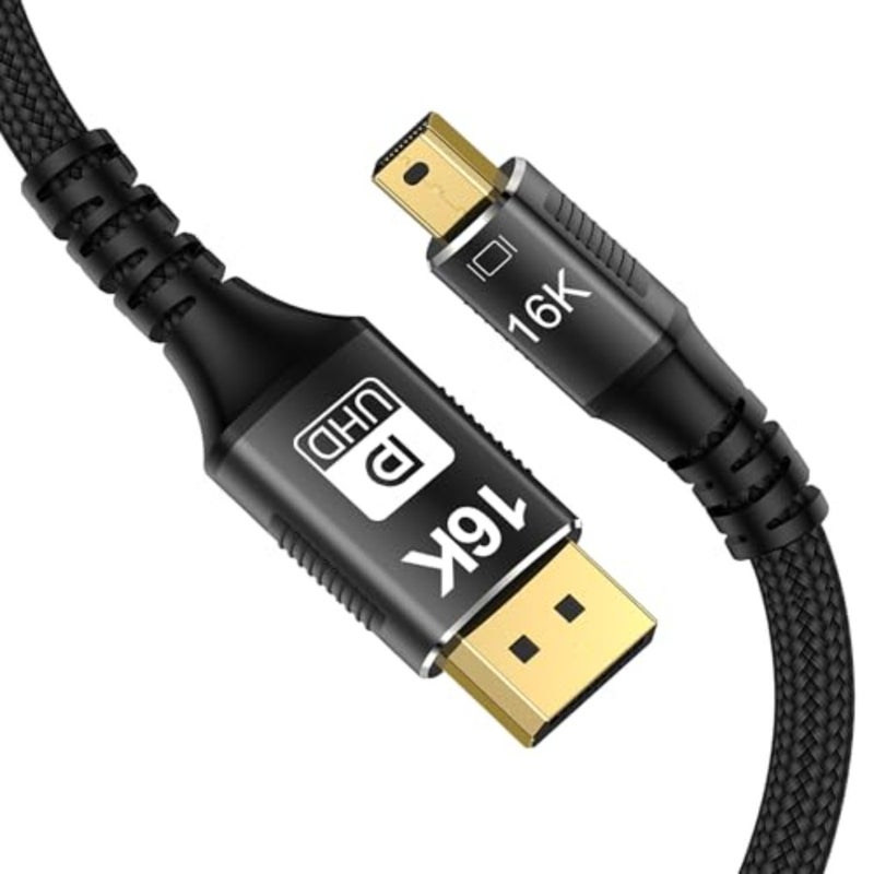 كابل Mini DP إلى DisplayPort 2.1 لشاشات سطح المكتب، نحاسي مع غمد أسود، يدعم النقل ثنائي الاتجاه 16K@60 هرتز/8K@120 هرتز - Image 1
