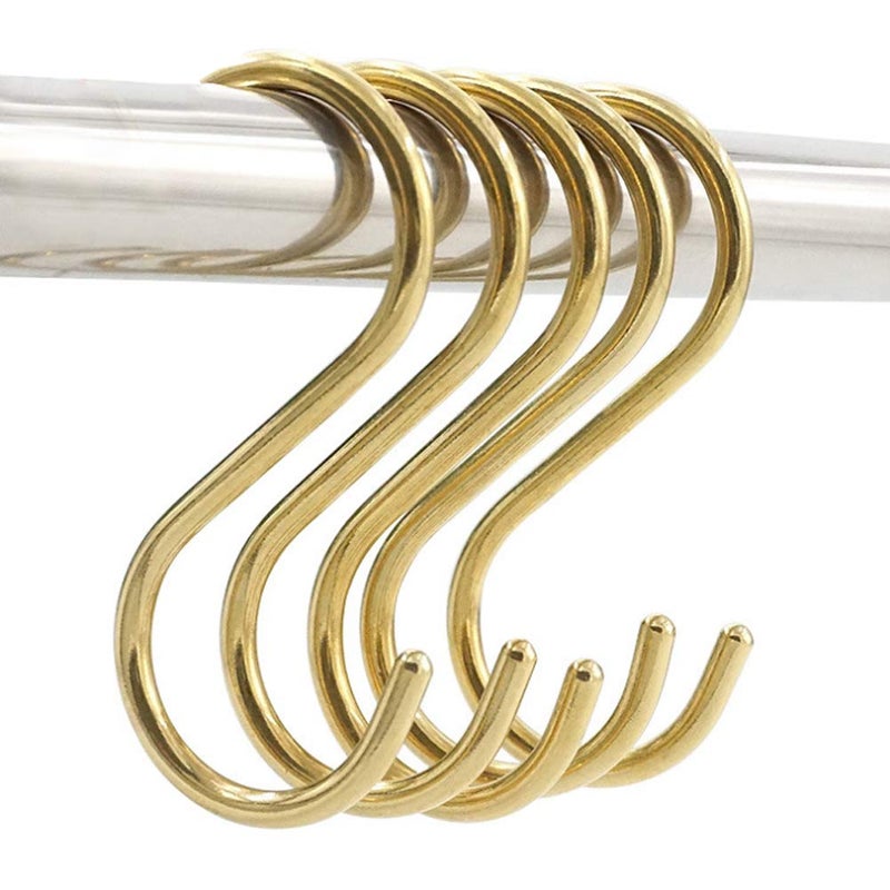 Xinally 10 Pieces Multipurpose Brass S Shaped Hooks Coat Clothes Storage Hangers Kitchen Pot Pan Racks