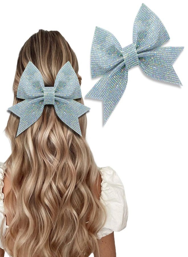 LYKAA Premium Luxury Full Crystal Hair Bow Clips Elegant Stone Work Hair Accessories for Women & Girls | Net Fabric Fancy Clips for Party, Wedding & Festive Looks Valentine Gift for her women | Hair Bow Barrette Clip | Handmade Bows | Alligators Bow Clips Fancy Hair Clips (Pack of 1) (WHITE) - Image 1