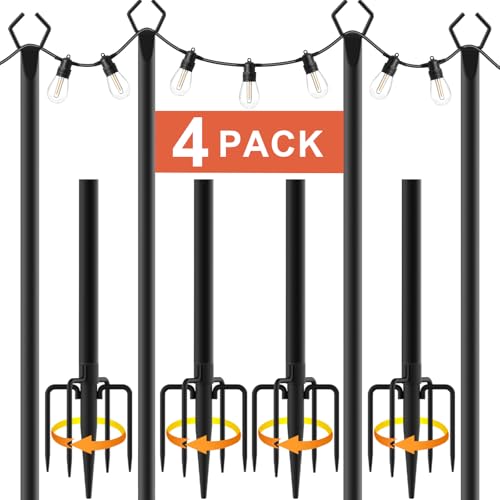AILBTON 10Ft String Light Poles 4 Pack,Light Poles for Outside Lights,Outdoor with Fence Brackets Hanging Lights,Metal Stand Deck Patio Backyard - Image 1