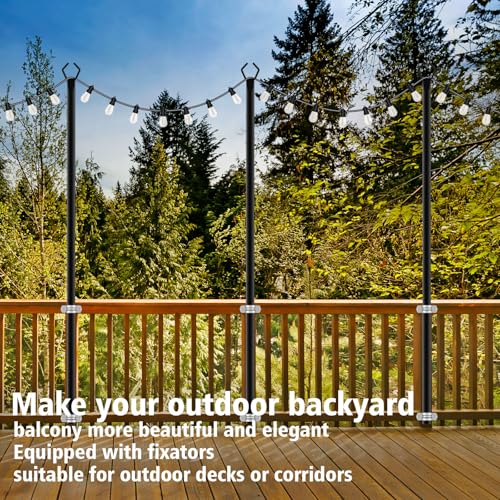 AILBTON 10Ft String Light Poles 4 Pack,Light Poles for Outside Lights,Outdoor with Fence Brackets Hanging Lights,Metal Stand Deck Patio Backyard - Image 4