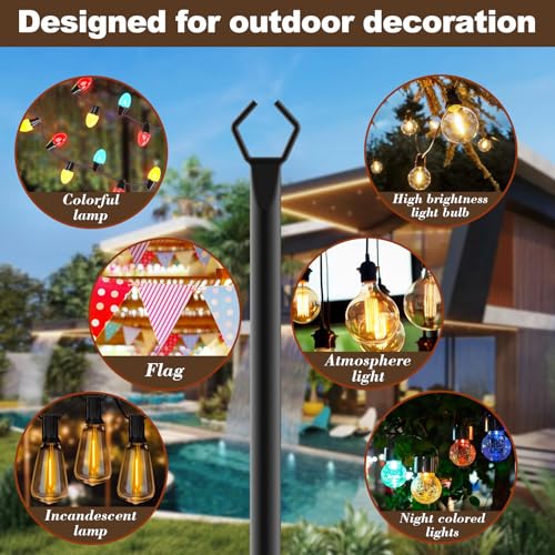 AILBTON 10Ft String Light Poles 4 Pack,Light Poles for Outside Lights,Outdoor with Fence Brackets Hanging Lights,Metal Stand Deck Patio Backyard - Image 3