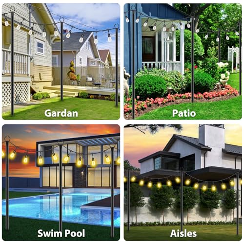AILBTON 10Ft String Light Poles 4 Pack,Light Poles for Outside Lights,Outdoor with Fence Brackets Hanging Lights,Metal Stand Deck Patio Backyard - Image 2