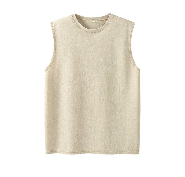 2025 New Style Washed Vest American Style Retro High Street Washed Old Couples Waistcoat Vest Pure Cotton Sleeveless T-shirt Coffee - Image 3