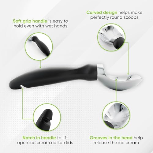 Tenom Ice Cream Spoon, Ice Cream Scoop Stainless Steel, Icecream Scoop for Gelato, Sorbet, Cookie Dough, Melon, Frozen Yogurt - Dishwasher Safe (Black) - Image 3