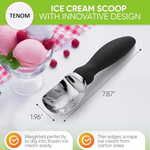 Tenom Ice Cream Spoon, Ice Cream Scoop Stainless Steel, Icecream Scoop for Gelato, Sorbet, Cookie Dough, Melon, Frozen Yogurt - Dishwasher Safe (Black) - Image 2