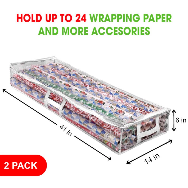 ProPik Wrapping Paper Storage Containers | Gift Wrap Organizer Under Bed 41â€x14â€x6â€ Fits 18-24 Rolls Fit Up to 40â€ Long Roll Wrap Storage Box Holder for Ribbon Bows and Accessories 2 Pack (White) - Image 5