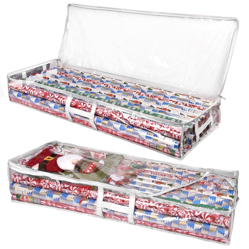ProPik Wrapping Paper Storage Containers | Gift Wrap Organizer Under Bed 41â€x14â€x6â€ Fits 18-24 Rolls Fit Up to 40â€ Long Roll Wrap Storage Box Holder for Ribbon Bows and Accessories 2 Pack (White) - Image 1