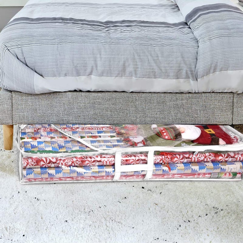 ProPik Wrapping Paper Storage Containers | Gift Wrap Organizer Under Bed 41â€x14â€x6â€ Fits 18-24 Rolls Fit Up to 40â€ Long Roll Wrap Storage Box Holder for Ribbon Bows and Accessories 2 Pack (White) - Image 4