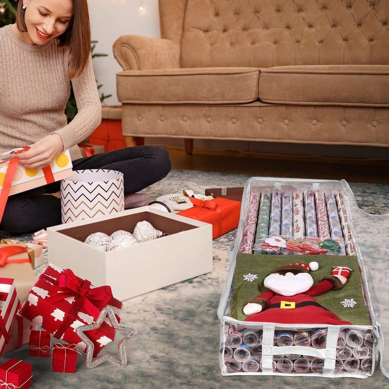ProPik Wrapping Paper Storage Containers | Gift Wrap Organizer Under Bed 41â€x14â€x6â€ Fits 18-24 Rolls Fit Up to 40â€ Long Roll Wrap Storage Box Holder for Ribbon Bows and Accessories 2 Pack (White) - Image 2