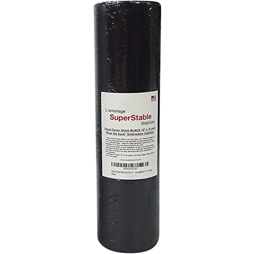 Superpunch Cloud Cover Stitch 12 inch x 10 Yard Roll, SuperStable Lightweight Stabilizer, Over The Back Fusible, Iron On Soft Cutaway Stabilizer for Embroidery Machines Backing - Black - Made in USA - Image 1