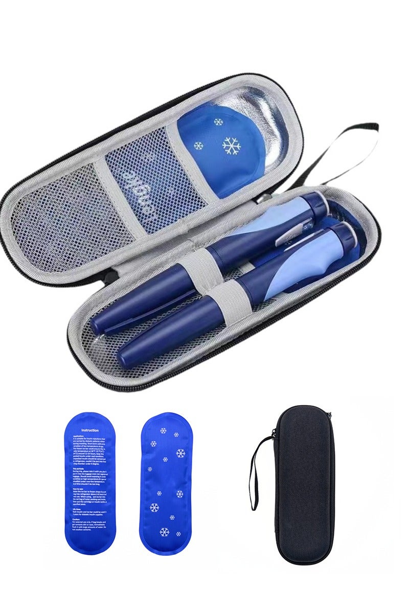 حقيبة سفر محمولة لحفظ الأنسولين مع قسم تبريد معزول، خفيفة الوزن ومضغوطة، مع 2 عبوة ثلج قابلة لإعادة الاستخدام، مصممة خصيصًا للسفر الطبي 1 مجموعة - Image 1