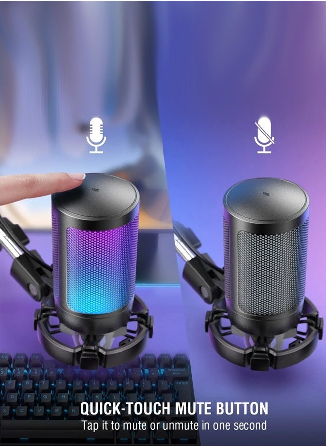 Generic Gaming PC USB Microphone, Podcasting Condenser Microphone with Boom Arm, Pop Filter, Mute Button for Streaming Online Chat, Computer Microphone for PC Gamers  - Image 2