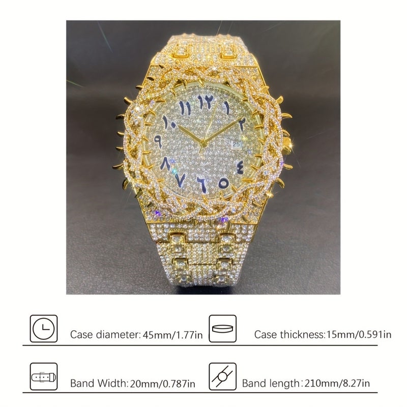 Missfox Luxury Rhinestone-Encrusted Square Face Watch for Men & Women - Sparkling Mesh Dial, High-Quality Quartz Movement, Alloy Band with Accented Bezel - Image 5