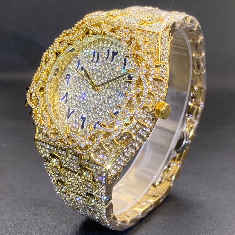 Missfox Luxury Rhinestone-Encrusted Square Face Watch for Men & Women - Sparkling Mesh Dial, High-Quality Quartz Movement, Alloy Band with Accented Bezel - Image 4