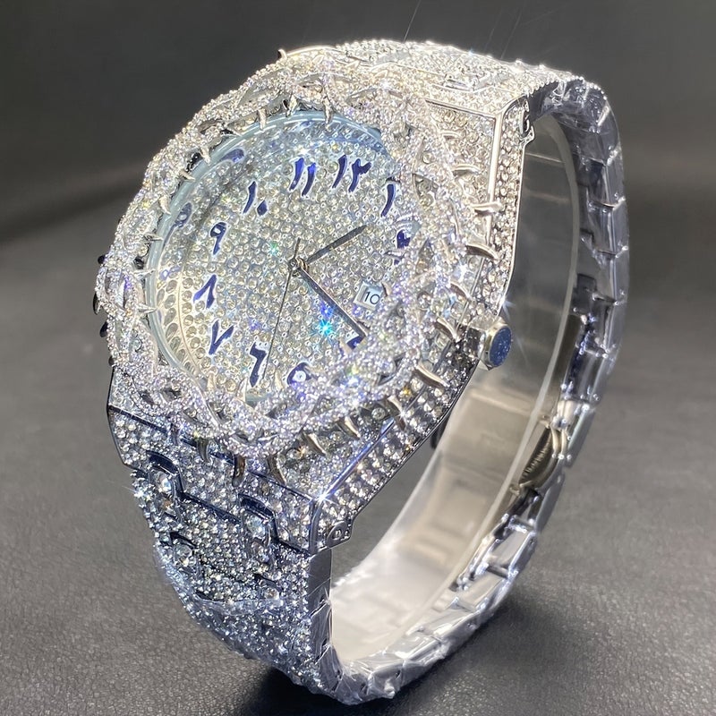 Missfox Luxury Rhinestone-Encrusted Square Face Watch for Men & Women - Sparkling Mesh Dial, High-Quality Quartz Movement, Alloy Band with Accented Bezel - Image 1
