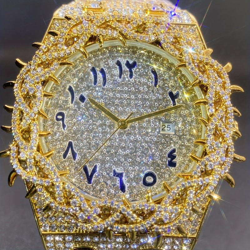 Missfox Luxury Rhinestone-Encrusted Square Face Watch for Men & Women - Sparkling Mesh Dial, High-Quality Quartz Movement, Alloy Band with Accented Bezel - Image 3