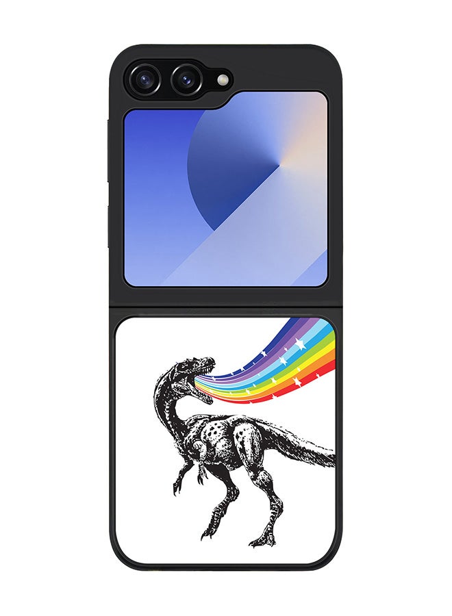 Stylizedd Rugged Black edge case for Samsung Galaxy Z Flip7 FE, Slim fit Soft Case Flexible Rubber Edges Anti Drop TPU Gel Thin Cover -  Rainbow Dino - Image 1