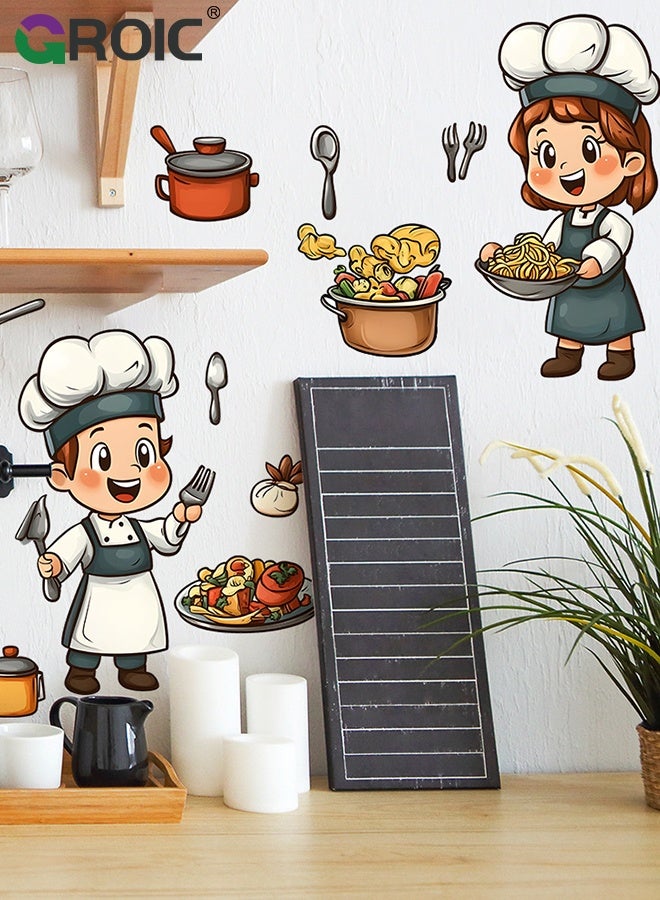GROIC Cute Cartoon Chef Kitchen Wall Stickers – Food Cooking Kitchenware Peel and Stick Wall Art Decals for Kitchen Dining Room Restaurant Fridge, Restaurant, Bakery & Home Decor - Image 3