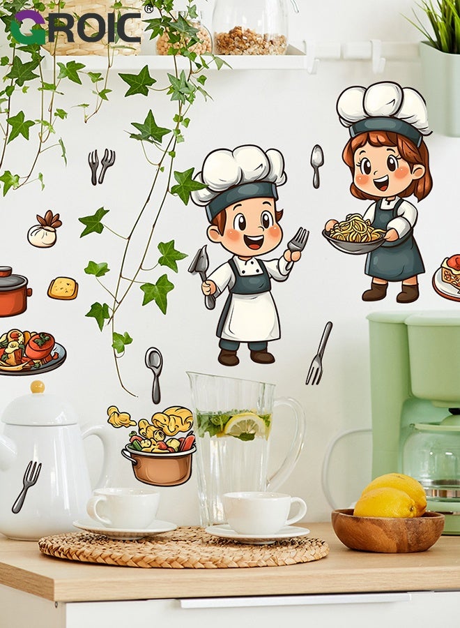 GROIC Cute Cartoon Chef Kitchen Wall Stickers – Food Cooking Kitchenware Peel and Stick Wall Art Decals for Kitchen Dining Room Restaurant Fridge, Restaurant, Bakery & Home Decor - Image 2