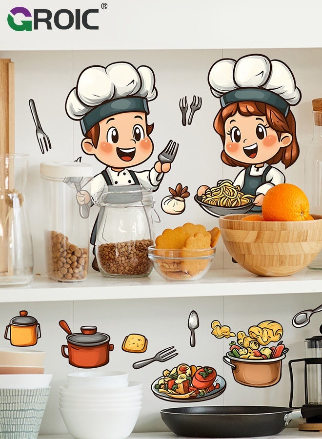 GROIC Cute Cartoon Chef Kitchen Wall Stickers – Food Cooking Kitchenware Peel and Stick Wall Art Decals for Kitchen Dining Room Restaurant Fridge, Restaurant, Bakery & Home Decor - Image 1