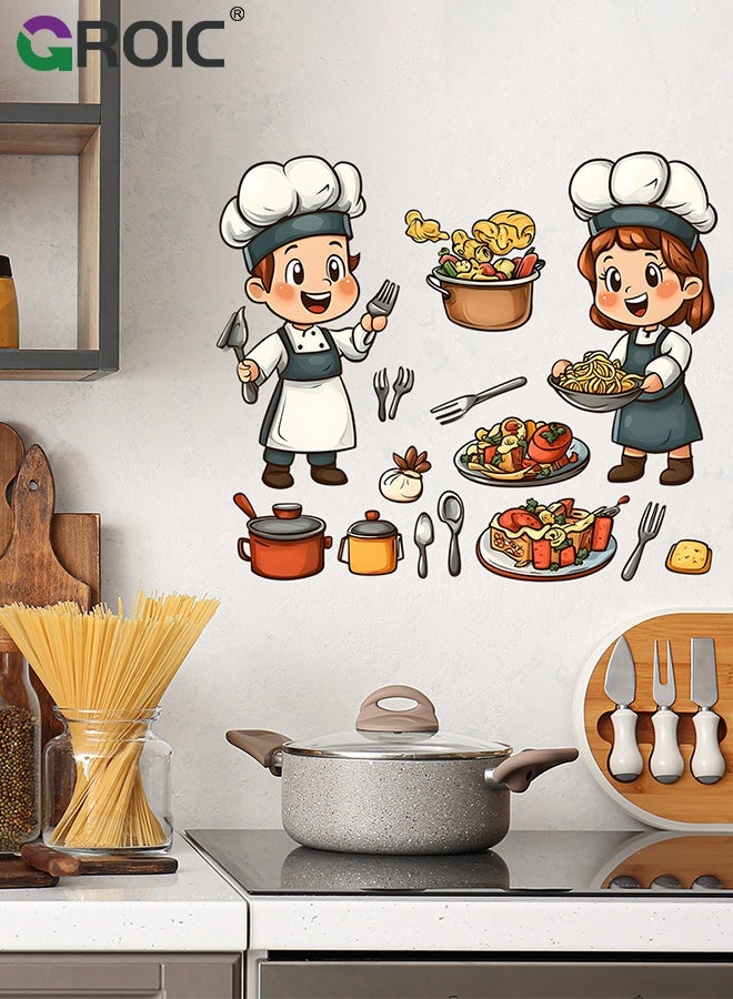 GROIC Cute Cartoon Chef Kitchen Wall Stickers – Food Cooking Kitchenware Peel and Stick Wall Art Decals for Kitchen Dining Room Restaurant Fridge, Restaurant, Bakery & Home Decor - Image 4