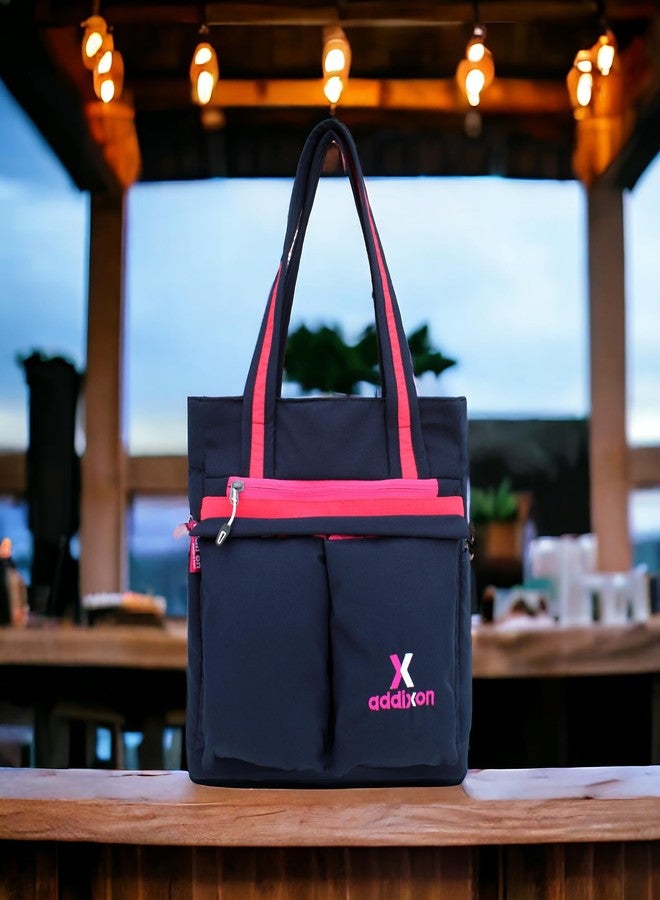addixon Solid 15L Multiple Pocket Handbag for Women with 2 Spacious Compartments - Stylish and Functional Shoulder Bag for Everyday Use - Navy Blue, Pink - Image 3
