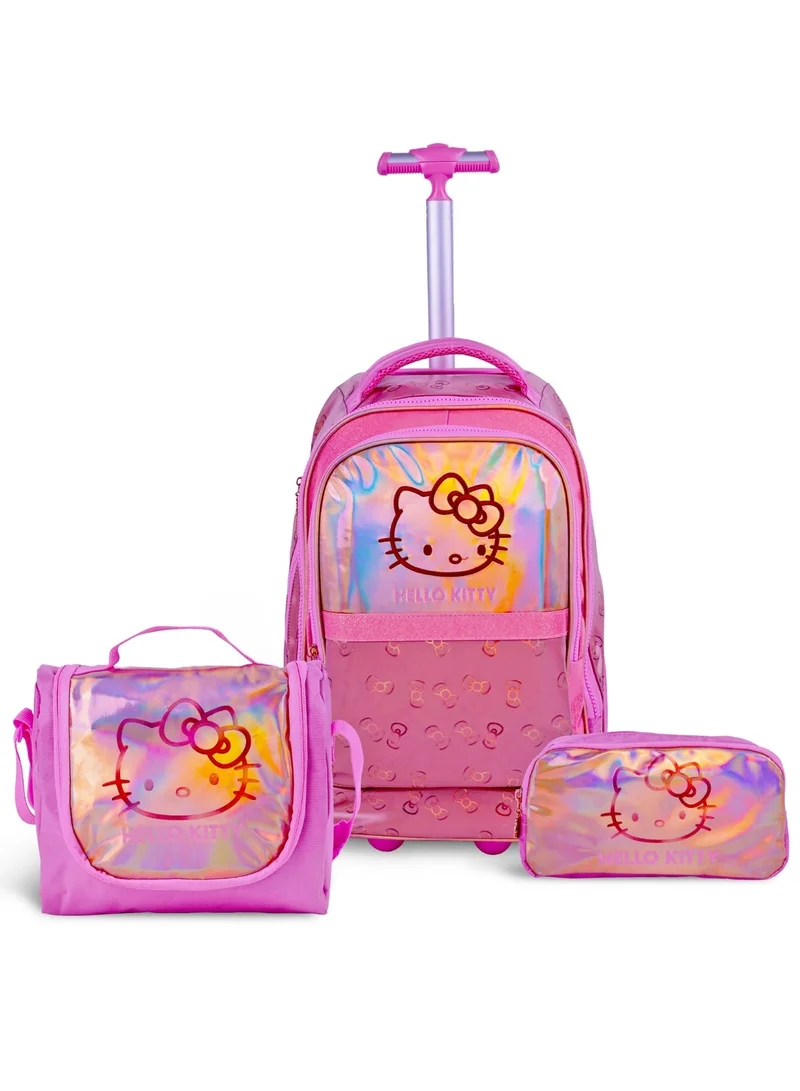 Sanrio 20 Inch Kids Premium 3-in-1 Trolley School Bag Set - Ergonomic Backpack, Insulated Lunch Bag & Pencil Case,Lightweight, Durable, Students 6+ - Perfect for Travel & School,For Girls