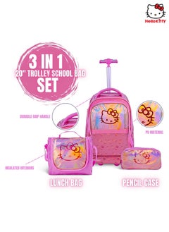 Hello Kitty 20 Inch Kids Premium 3-in-1 Trolley School Bag Set - Ergonomic Backpack, Insulated Lunch Bag & Pencil Case,Lightweight, Durable, Students 6+ - Perfect for Travel & School,For Girls  - Image 4