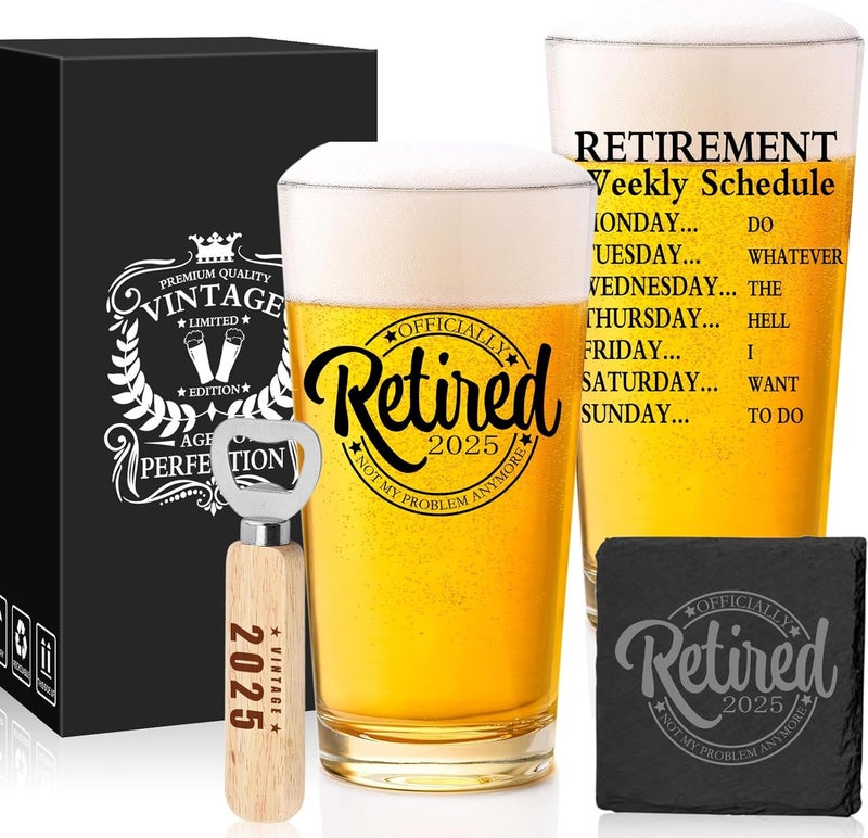 SIPBYSOP Retirement Gifts for Men 2025 - Beer Glass With Stone Coasters, Bottle Opener - Funny Unique Gift for Dad, Grandpa, Friends, Family - Image 1