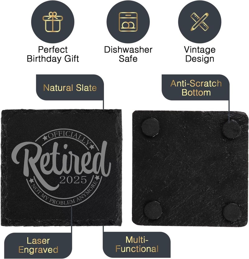 SIPBYSOP Retirement Gifts for Men 2025 - Beer Glass With Stone Coasters, Bottle Opener - Funny Unique Gift for Dad, Grandpa, Friends, Family - Image 5