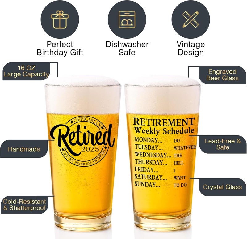 SIPBYSOP Retirement Gifts for Men 2025 - Beer Glass With Stone Coasters, Bottle Opener - Funny Unique Gift for Dad, Grandpa, Friends, Family - Image 4