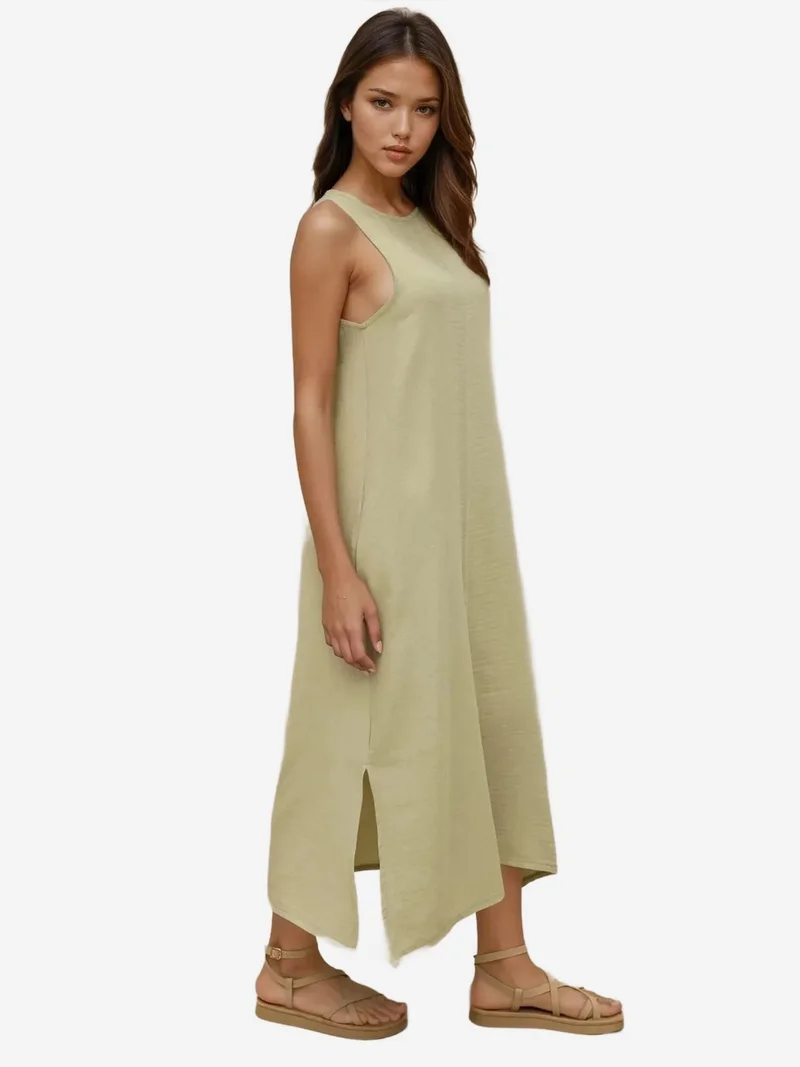 HICCUP Mint Green Textured Cotton Midi Beach Dress with Slit for Women | Best Price UAE