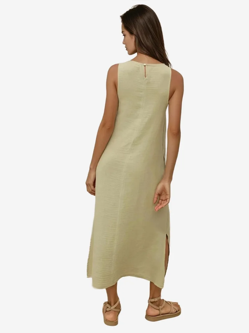 HICCUP Textured Cotton Midi Beach Dress with Slit