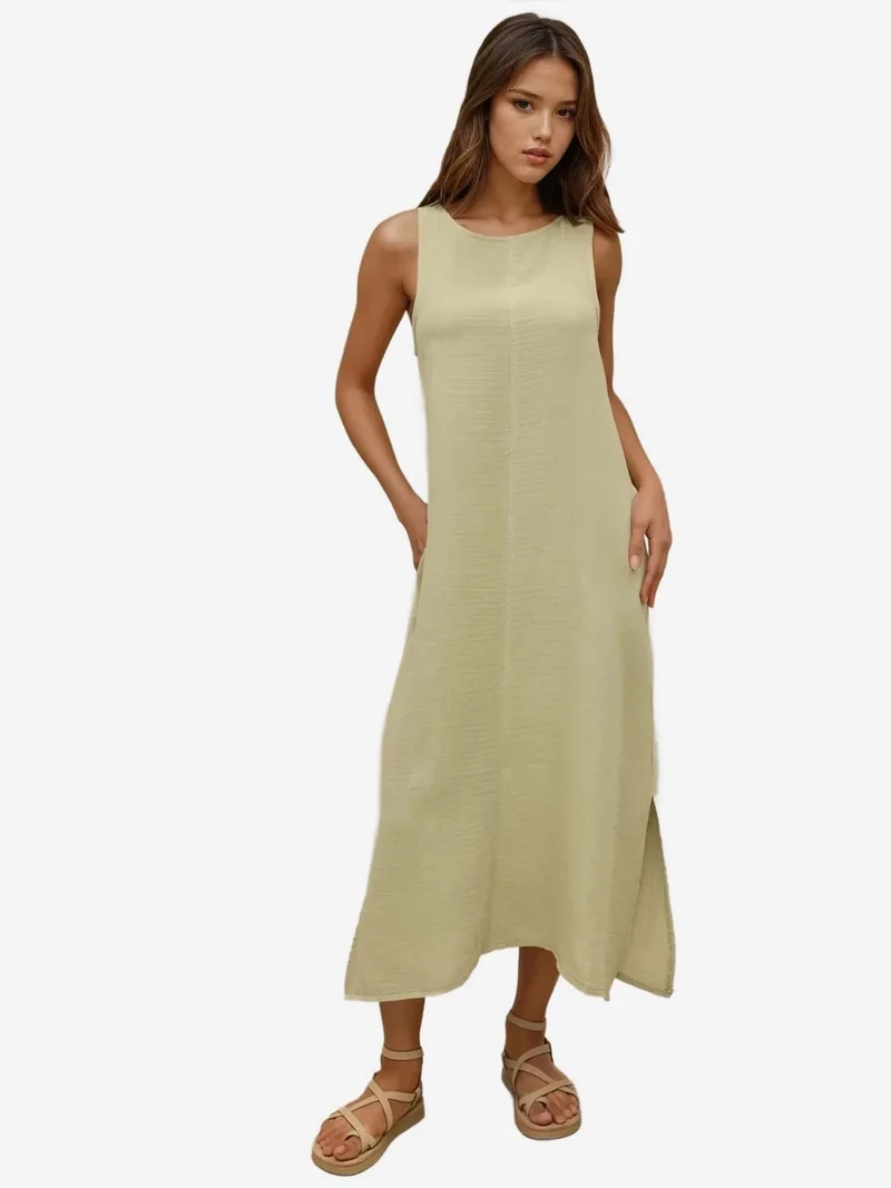 HICCUP Textured Cotton Midi Beach Dress with Slit