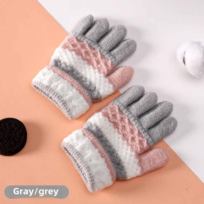 Cute Striped Toddler Knit Gloves Gray  - Image 1